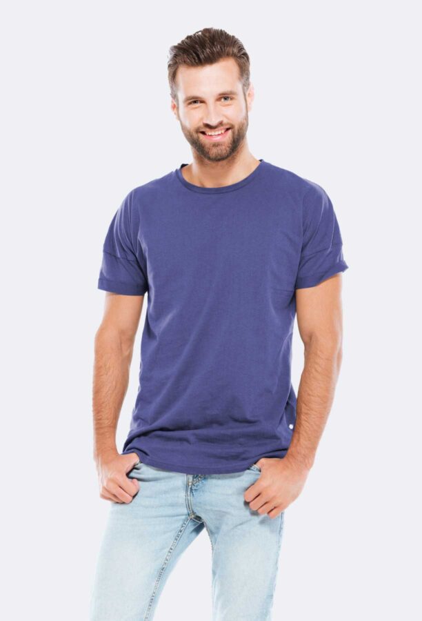 Olive Solid Color Cotton Round Neck T-shirt for Men – Image 2