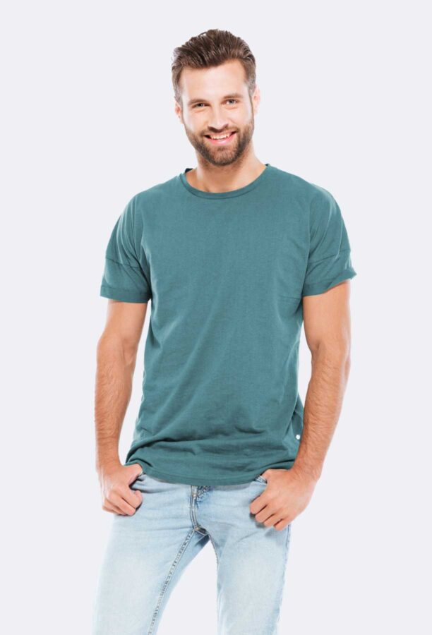 Olive Solid Color Cotton Round Neck T-shirt for Men – Image 4