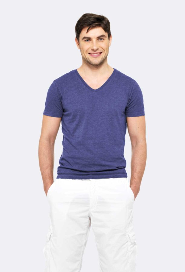 V Neck Short Sleeve Combed Cotton Men's T-shirt – Image 2