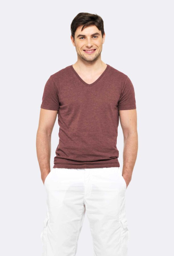 V Neck Short Sleeve Combed Cotton Men's T-shirt – Image 4