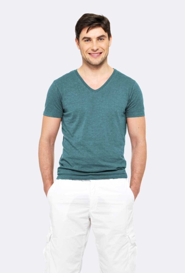 V Neck Short Sleeve Combed Cotton Men's T-shirt – Image 3